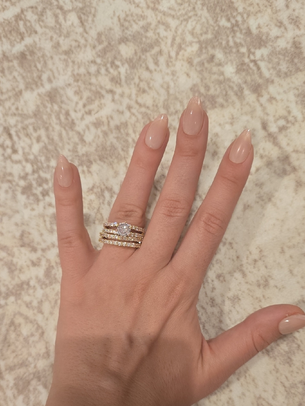 Gold Bridal Stackable Ring Set with Sparkling Center Stone
